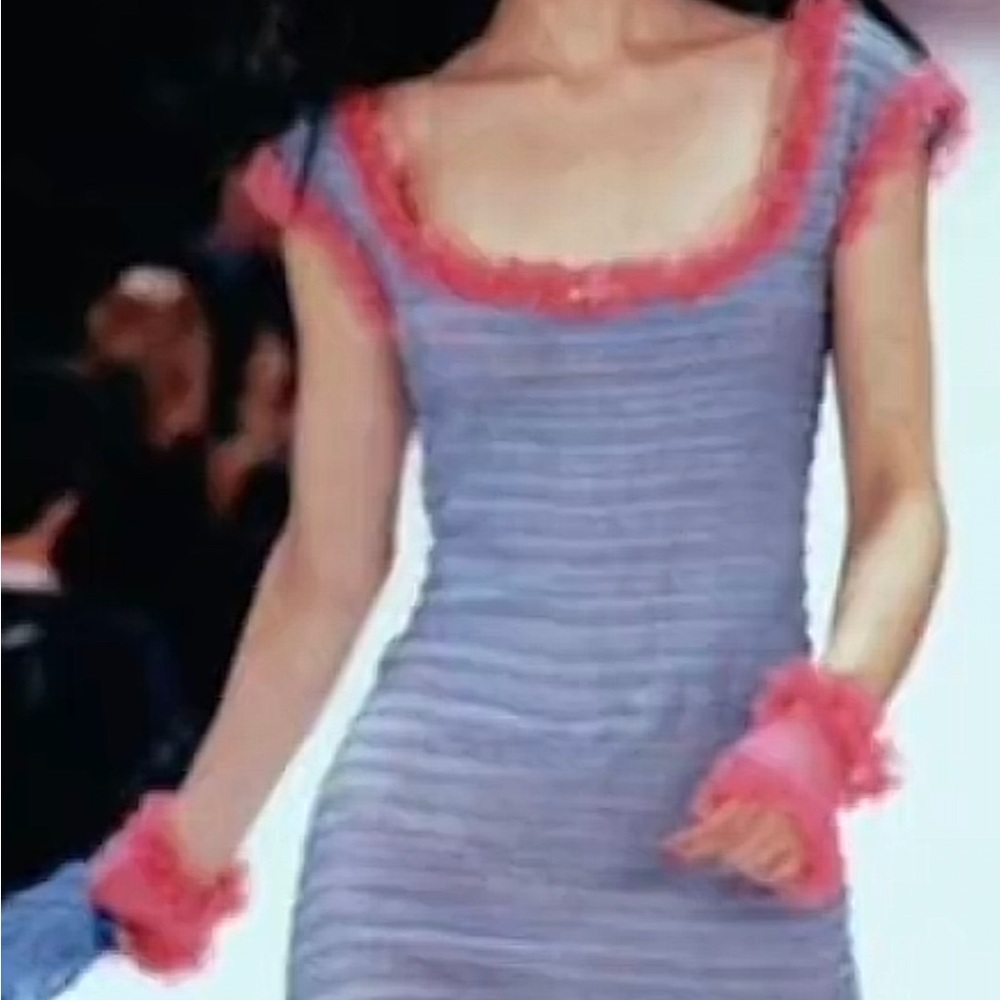 VINTAGE BETSEY JOHNSON ROSETTE TULLE BODYCON MIDI DRESS XS S M